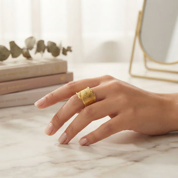 Wide Textured Gold Statement Ring