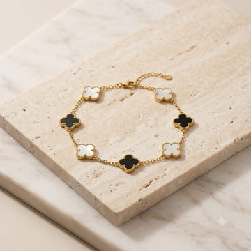 Black & White Clover Stainless Steel Bracelet