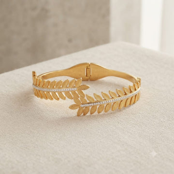 Double Leaf Stainless Steel Handcuff Bracelet