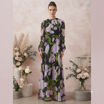 Black & Pink Floral Maxi Dress