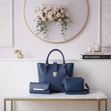 Elegant Blue 3-Piece Tote Bag Set